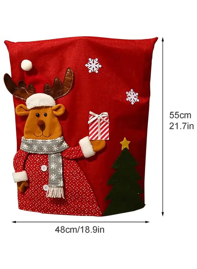 6pcs Christmas Chair Covers Santa Snowman Reindeer Designs Red White Striped Ribbons - Image 4